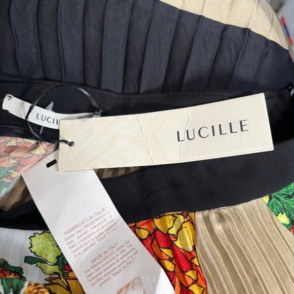 Lucille Asymmetric Pleated Skirt Marigold Floral Print Colorblock Maximalist - Picture 7 of 9